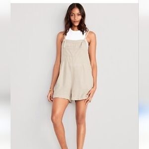 Rusty Womens Linen Beige Short Overalls Size Small